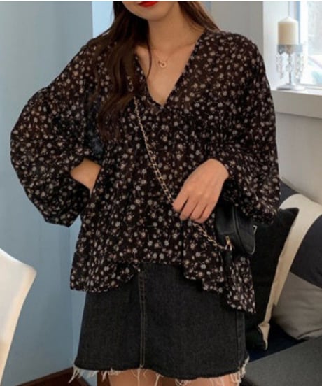 floral chiffon blouse / 2color　hm2911