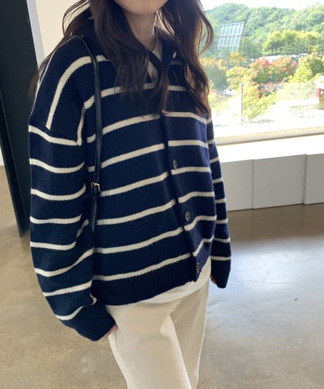 collared stripe cardigan / 2color　hm2663