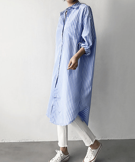 striped long shirt dress / 2color　hm2830