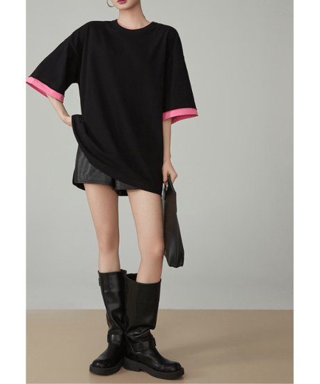 contrast sleeve tee　hm2938