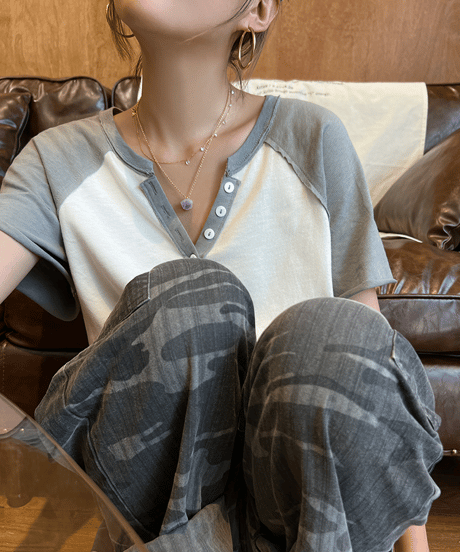 casual button t-shirt / 2color　hm1645
