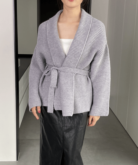 belted shawl collar gown / 4color　hm2698