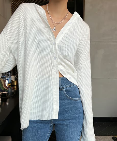 loose waffle cardigan / 2color　hm1038