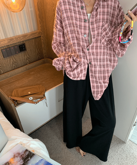 loose checkered shirt  / 2color　hm1428