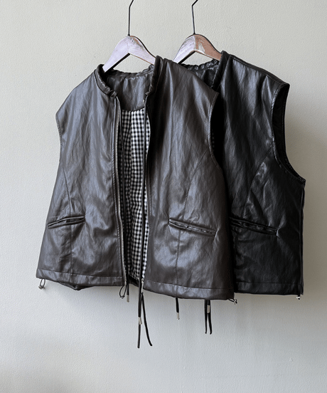 faux leather vest / 2color　hm2764