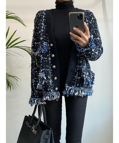 fringed tweed jacket / 2color　hm1813