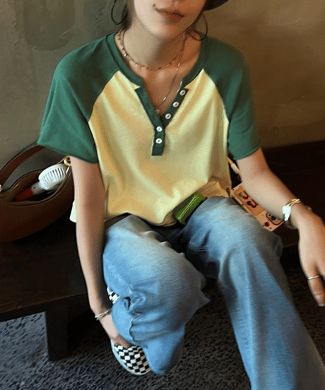 casual button t-shirt / 2color　hm1645