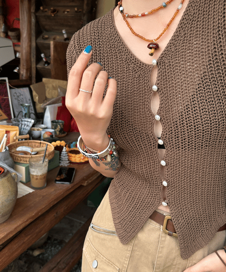 pearl button summer knit / 2color　hm1503