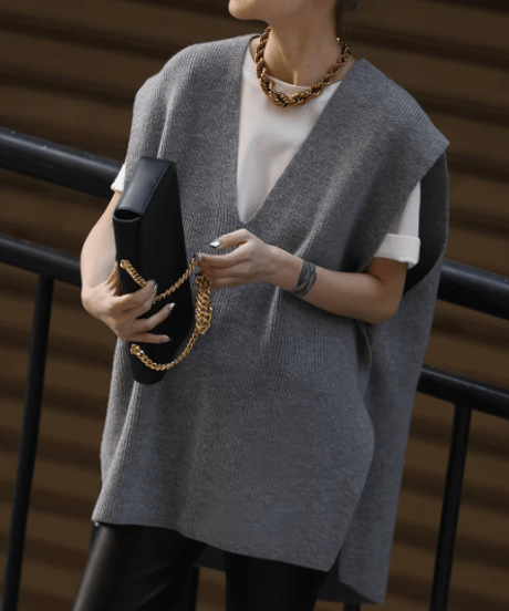 loose v neck vest / 2color　hm1834