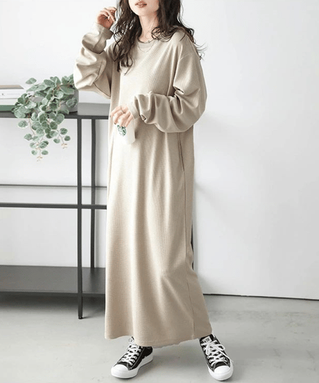 relaxed Waffle dress  / 4color　hm2626