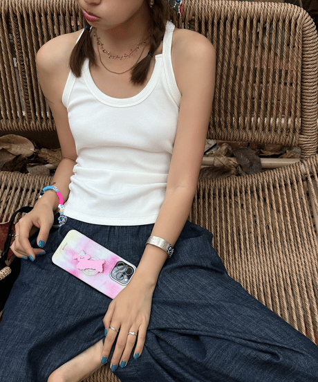 design neck tank top / 2color　hm1458