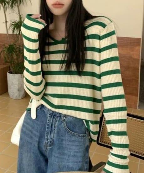 border knit top / 3color　hm2518