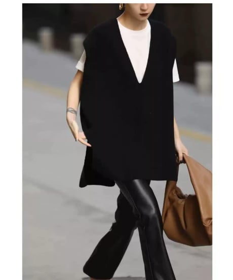 loose v neck vest / 2color　hm1834