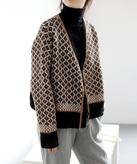 《即納》geometric cardigan / 3color　hm1717
