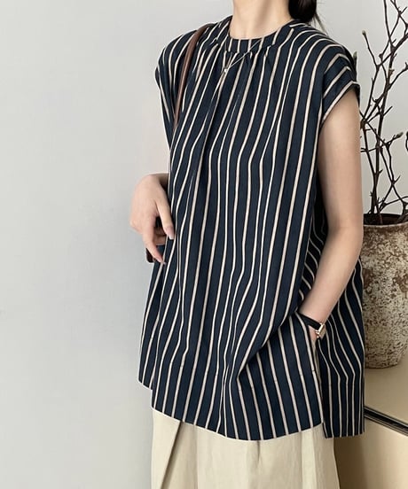 french sleeve stripe blouse / 2color　hm1536