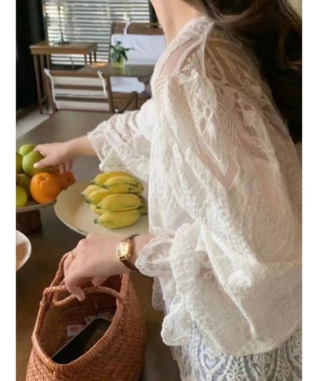 《即納》lace sleeve blouse / 2color　hm2897