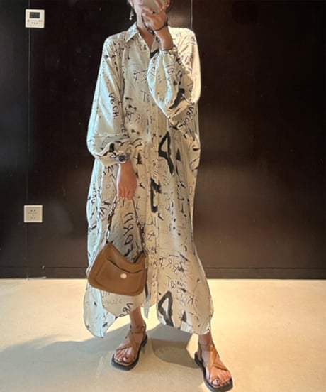 letter-paint shirt dress / 2color　hm1192