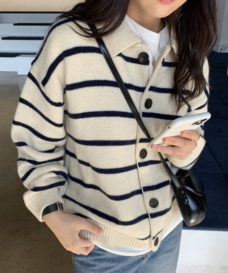 collared stripe cardigan / 2color　hm2663