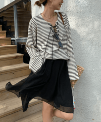 lace-up border top / 2color　hm1344
