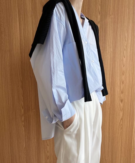 collarless v-neck shirt / 2color　hm2045