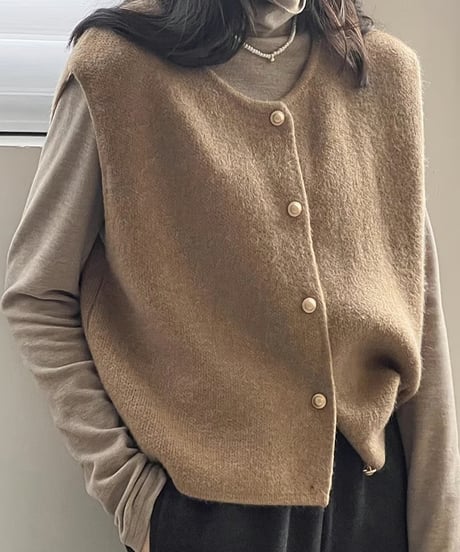 gold button knit vest / 6color　hm1835