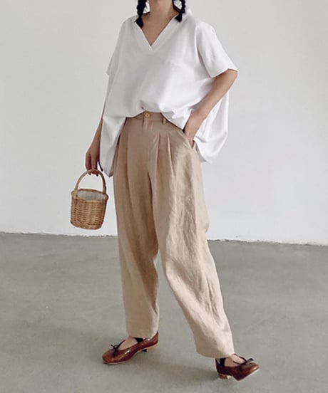 v-neck linen top / 2color　hm1466