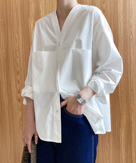 collarless v-neck shirt / 2color　hm2045