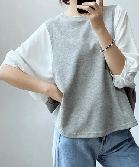 checked sleeve blouse / 3color　hm2636