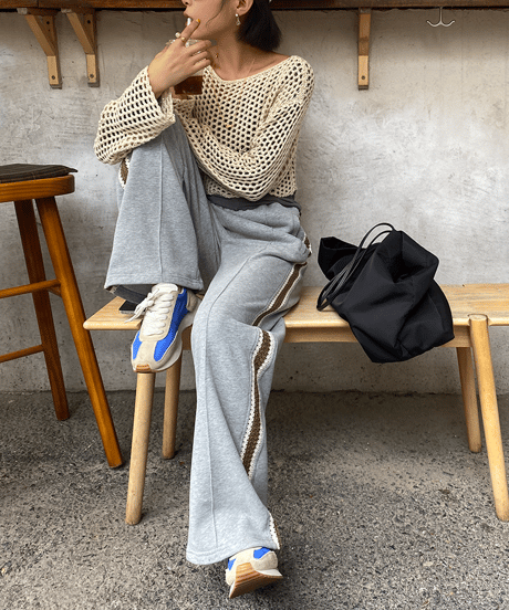 side crochet sweat pants / 2color　hm1292