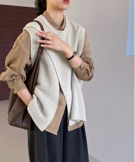 side slit knit vest  / 4color　hm2625