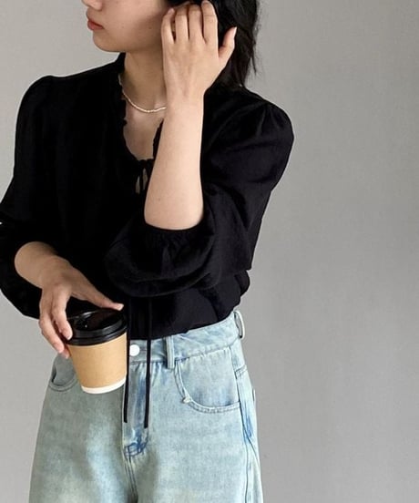 frill ribbon blouse / 2color　hm2339