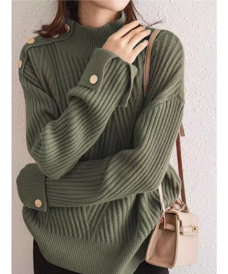 button high-neck knit / 3color　hm2697