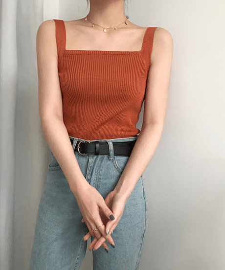 square neck lib knit tank top /5color　hm1513