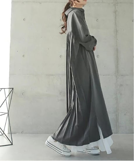 back pleats shirt dress / 4color　hm2578