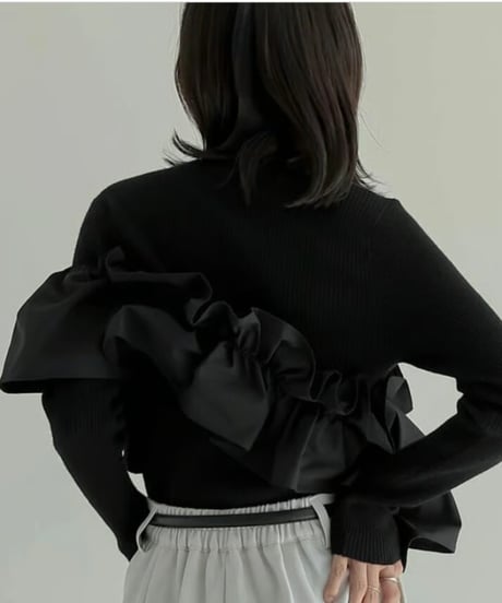asymme ruffle knit top / 2color　hm2654