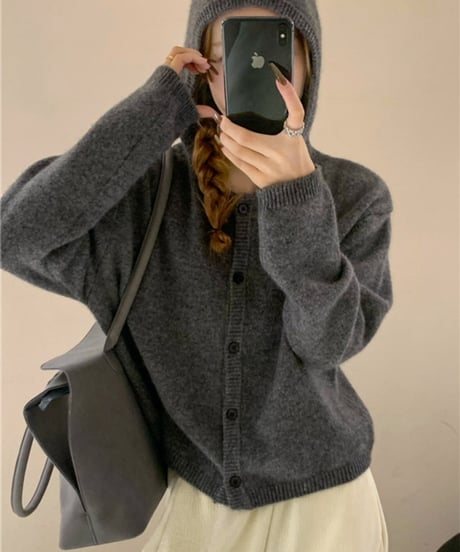 hooded knit cardigan / 5color　hm2680
