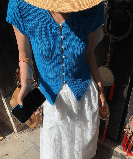 pearl button summer knit / 2color　hm1503