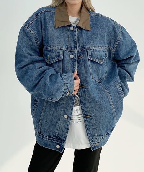 leather collar denim jacket　hm1931