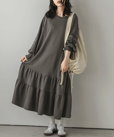 tiered sweatshirt dress / 4color　hm2798