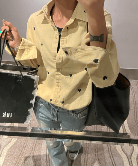heart embroidered denim shirt / 2color　hm1263