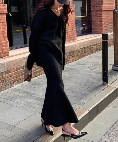 relaxe knit & skirt set-up / 4color　hm1808