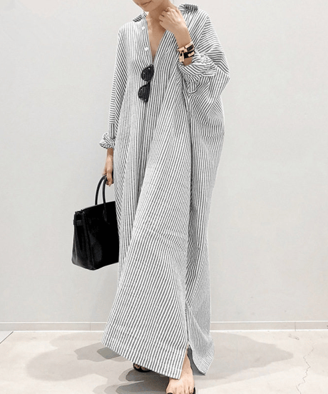 《即納》striped shirt dress / 6color　hm2538