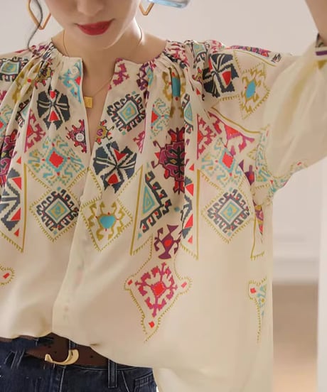 shirring ethnic blouse　hm1961