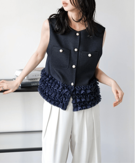 ruffle hem tweed vest / 3color　hm2836