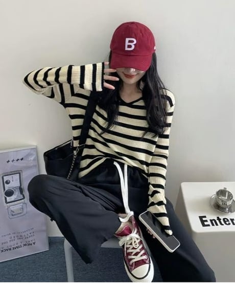border knit top / 3color　hm2518