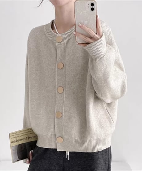 crewneck knit cardigan   / 3color　hm2603