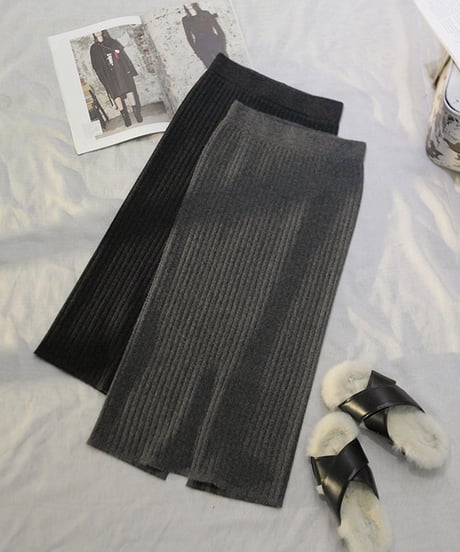 pencile slit knit skirt / 3color　hm2662