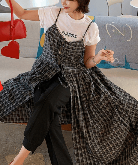 plaid jumper dress / 2color　hm2978