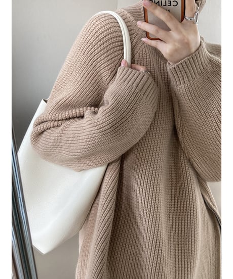 zipper high neck knit / 4color　hm1659