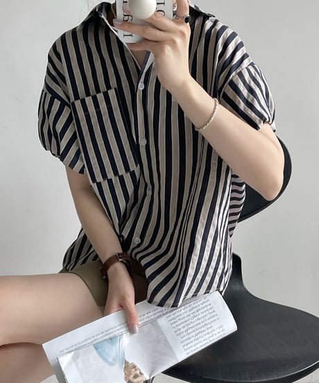 feminine stripe blouse / 2color　hm1478